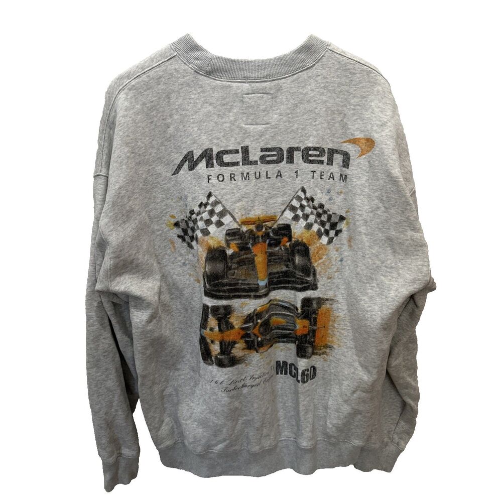 McLaren Men's Formula 1 L Gray F1 Racing MCL60 Graphic Oversized Sweatshirt Med